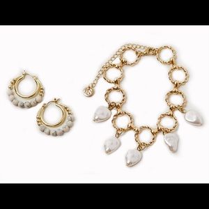 JULES SMITH BEAUTY Beaded Pearl Layered Hoops and Irregular Pearl Bracelet